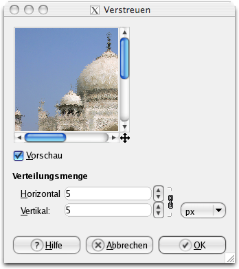 Eigenschaften für das Filter Verstreuen